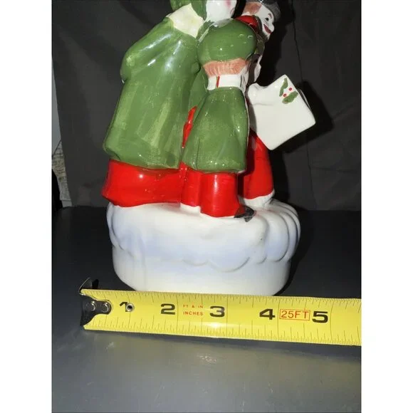 Christmas Carolers Music Box Vintage Ceramic Silent Night Rotates Works 8”Lx5”W - Picture 16 of 16
